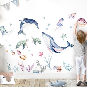 XXL Set Wandtattoo Ozean Wandsticker für Kinderzimmer Meerestiere Fische Babyzimmer Wandaufkleber Deko selbstklebend DL870 zdjęcie 1