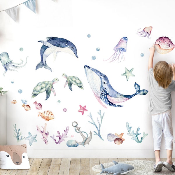 XXL Set Wandtattoo Ozean Wandsticker für Kinderzimmer Meerestiere Fische Babyzimmer Wandaufkleber Deko selbstklebend DL870