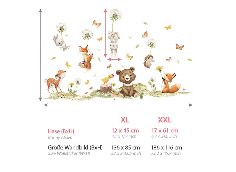 Wall tattoo forest animals dandelion wall sticker for children's room bear rabbit fox wall sticker for baby room self-adhesive decoration DL986 image 2