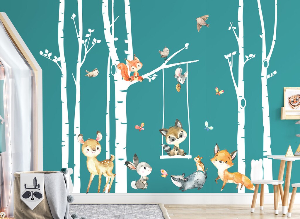 Tesoro Foresta Animali Adesivi Da Parete Per Cameretta Bambini, Set Da 15 Pezzi Multicolore, Fogli 21x34cm, Facili Da Applicare E Rimuovere, Rimovibili Senza Residui