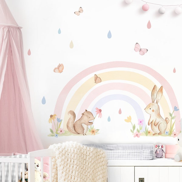 Wandaufkleber Regenbogen Wandsticker Tiere Wandtattoo Mädchen Kinderzimmer Deko DL856