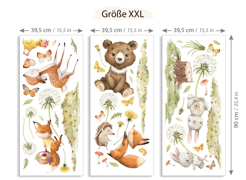 Tatouage mural animaux de la forêt pissenlit autocollant mural pour chambre d'enfant ours lapin renard autocollant mural pour chambre de bébé décoration autocollante DL986 image 4