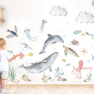 XXL wall stickers ocean wall tattoo for children's room whale fish turtle coral living room wall sticker decoration DL869