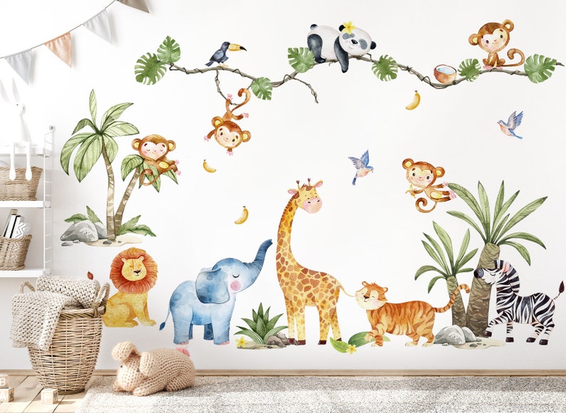 Sticker mural Jungle Animaux Autocollant mural pour chambre denfants Sticker mural Décoration DL801 image 1