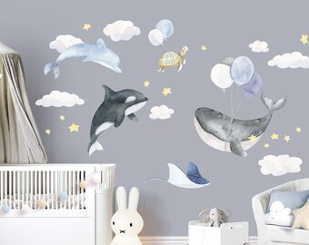 Wall Decal Ocean Wall Sticker pour chambre d’enfants Monde sous-marin Baleine Balloons Baby Room Wall Sticker Wall Decoration DL867