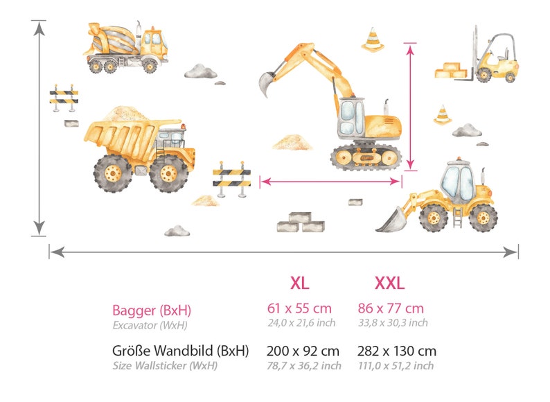 Muursticker graafmachineset muursticker voor kinderkamer bouwplaatsvoertuigen muursticker voor babykamer decoratie zelfklevend DL965 afbeelding 2