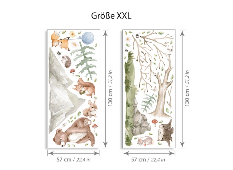 XXL Sticker Set Waldtiere Wandtattoo für Kinderzimmer Bär Igel Fuchs Wandsticker für Babyzimmer Wandaufkleber Deko selbstklebend DL797 Bild 4