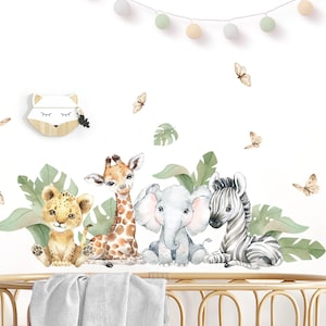 XXL Sticker Set Safari Animals Wall Sticker for Children's Room Giraffe Elephant Wall Sticker for Baby Room Wall Sticker Decoration Self-Adhesive DL810