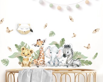 XXL Sticker Set Safari Animals Wall Decal for Children's Room Giraffe Elephant Wall Stickers for Baby Room Wall Stickers Decoration Self-Adhesive DL810