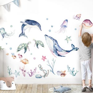 XXL Set Wall Sticker Ocean Wall Stickers for Children&#39;s Room Sea Animals Fish Baby Room Wall Sticker Decoration Self-adhesive DL870
