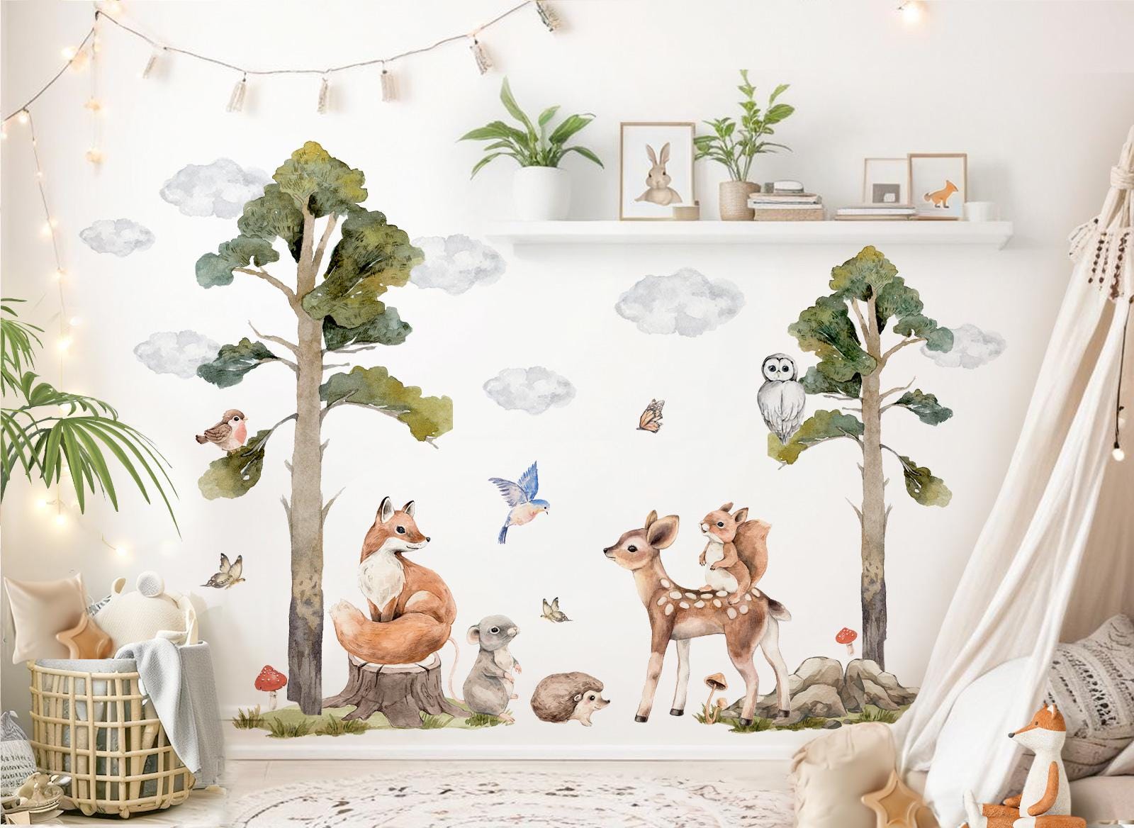 Grandora Muursticker met bosdieren voor kinderkamer muursticker beer vos boom babykamer muursticker deco DL853-2 Grandora Muursticker met bosdieren voor kinderkamer muursticker beer vos boom babykamer muursticker deco DL853-2