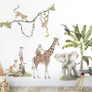 Safari animals wall sticker for children's room giraffe elephant toucan wall sticker for baby room decoration self-adhesive wall sticker sustainable DL765