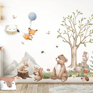 XXL Sticker Set Forest Animals Wall Sticker for Children's Room Bear Hedgehog Fox Wall Sticker for Baby Room Wall Sticker Decoration Self-Adhesive DL797