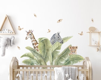 XXL Sticker Set Safari Animaux Décalcomanie Murale pour Nursery Girafe Zèbre Sticker Mural Autocollant pour Baby Room Sticker Décoration Auto-adhésif DL811