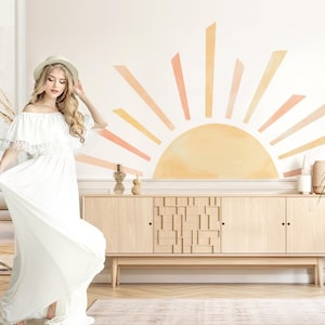 Wall sticker rising sun wall decal children&#39;s room bedroom watercolor half sun wall sticker living room self-adhesive decoration DL985