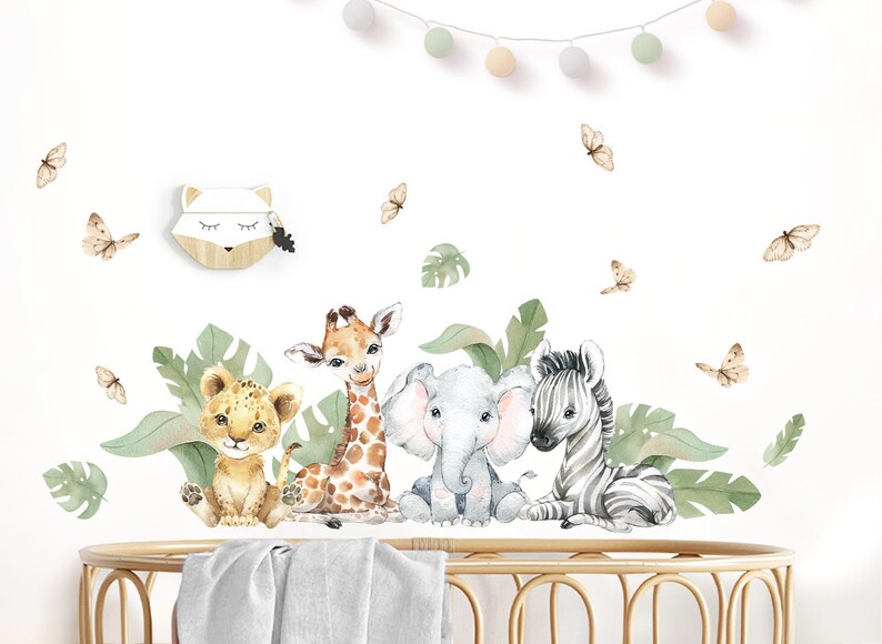 Juego de pegatinas XXL, animales de safari, pegatinas de pared para habitación infantil, jirafa, elefante, pegatinas de pared para habitación de bebé, pegatinas decorativas autoadhesivas DL810 imagen 1