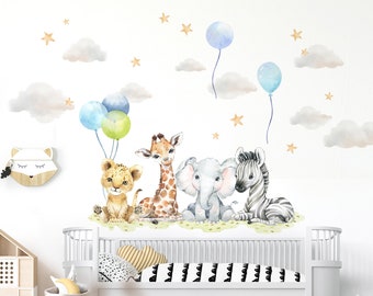 XXL Sticker Set Safari Animals Wall Decal for Children's Room Jungle Wall Sticker for Baby Room Wall Sticker Decoration Self-adhesive DL809