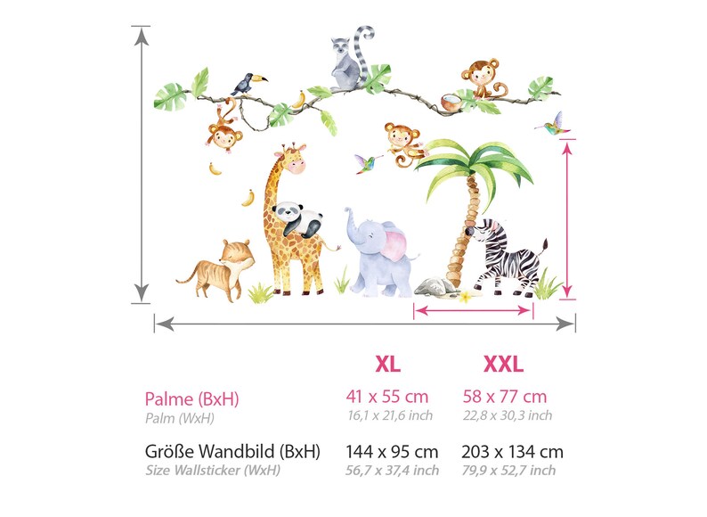 XXL Sticker Set Safari Tiere Wandtattoo für Kinderzimmer Dschungel Wandsticker für Babyzimmer Wandaufkleber Deko selbstklebend DL769 zdjęcie 2