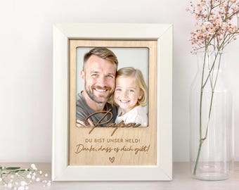 Porta-retratos personalizado para o papai - você é o nosso herói - foto em madeira - presente de aniversário - presente de Natal - presente de madeira XHG1002