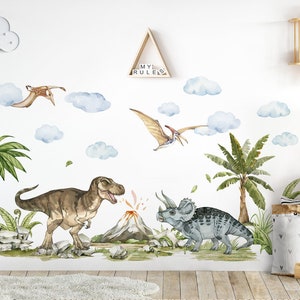 Autocollant mural dinosaure XXL pour chambre d'enfant, autocollant mural animaux du monde jurassique, décoration auto-adhésive DL855 image 1