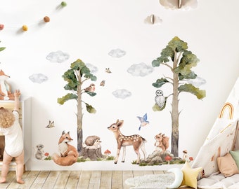 Wandsticker Kinderzimmer Waldtiere Tiere Wandtattoo Wandaufkleber Deko DL772