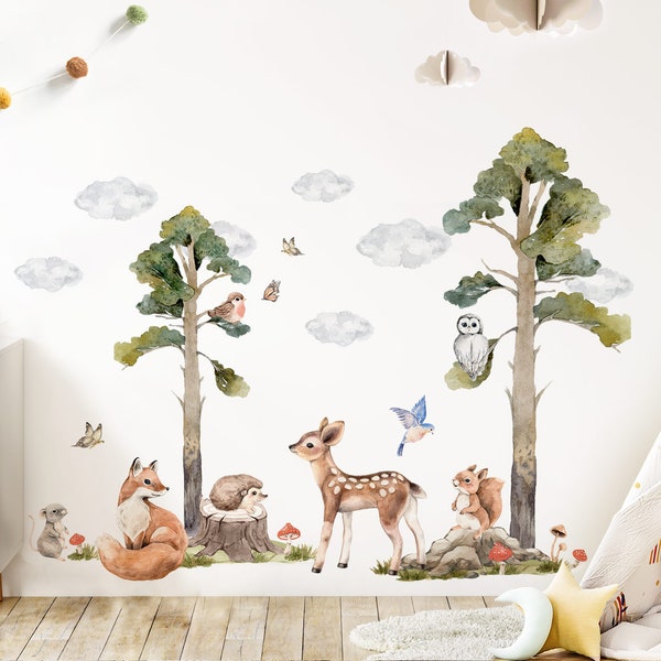 Wandsticker Kinderzimmer Waldtiere Tiere Wandtattoo Wandaufkleber Deko DL772