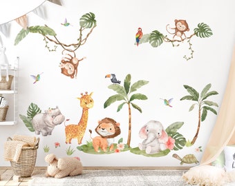 XXL Sticker Set Safari Wandtattoo für Babyzimmer Dschungel Tiere Wandsticker für Kinderzimmer Wandaufkleber Deko selbstklebend DL864