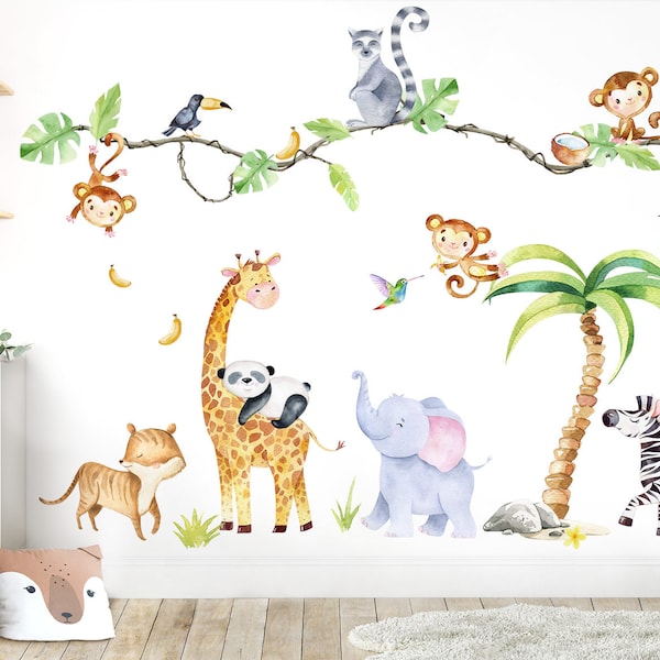 XXL Sticker Set Safari Animals Wall Decal for Nursery Jungle Wall Sticker for Baby Room Wall Sticker Decoration Self-adhesive DL769