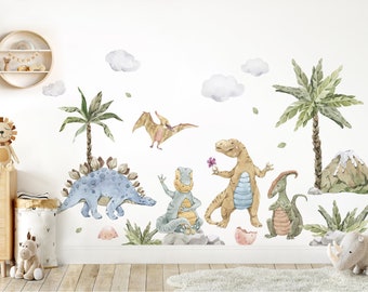 XXL dinosaure autocollant mural palmier autocollant mural dino pour bébé chambre d'enfant autocollant mural décoration murale DL818