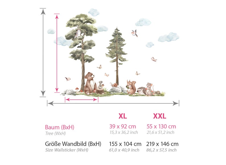 Wandsticker Waldtiere Wandtattoo für Kinderzimmer Tiere Wandaufkleber für Babyzimmer Deko DL858 zdjęcie 2