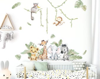 DECOWALL DW-1206 Giungla Zoo Animali Adesivi da Parete Decorazione Scimmiette Murali Asilo Nido Camera Cametetta Letto per Bambini Bambino Riposizionabile