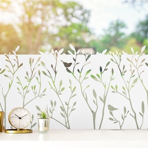 Window Film Grass Branch Privacy Film Window Frosted Glass Film Sticker Self-adhesive Glass Decor Living Room Office Bathroom W5611