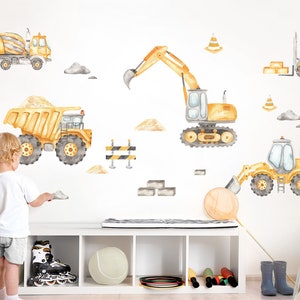 Wandsticker Bagger Set Wandtattoo für Kinderzimmer Baustelle Fahrzeuge Wandaufkleber für Babyzimmer Deko selbstklebend DL965