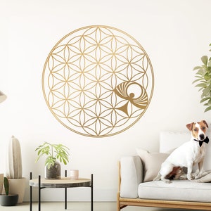 Wandsticker Blume des Lebens Wandtattoo Engel Schlafzimmer gold Wandaufkleber Mandala selbstklebend Deko W5624 image 2