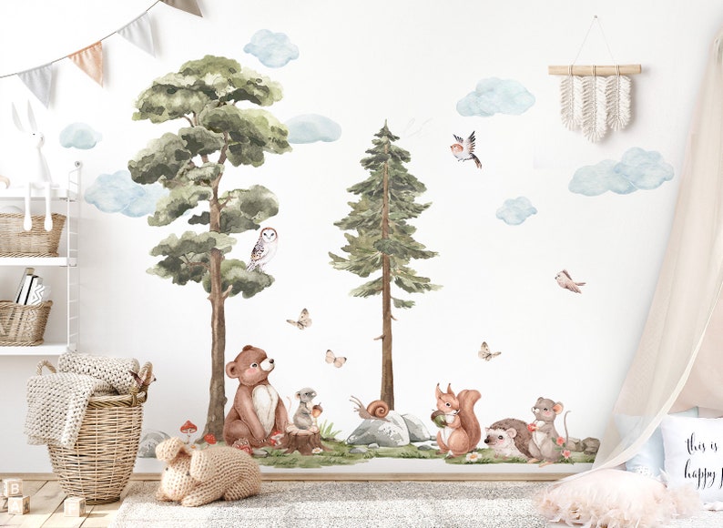 Sticker mural animaux de la forêt sticker mural pour chambre d'enfant animaux sticker mural pour décoration de chambre de bébé DL858 image 1