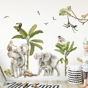 Safari Animals Wall Decal for Children's Room Elephant Monkeys Toucan Wall Sticker for Baby Room Decoration Self-adhesive Wall Sticker Sustainable DL770