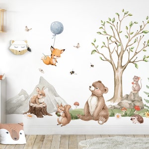 XXL Sticker Set Waldtiere Wandtattoo für Kinderzimmer Bär Igel Fuchs Wandsticker für Babyzimmer Wandaufkleber Deko selbstklebend DL797 Bild 1