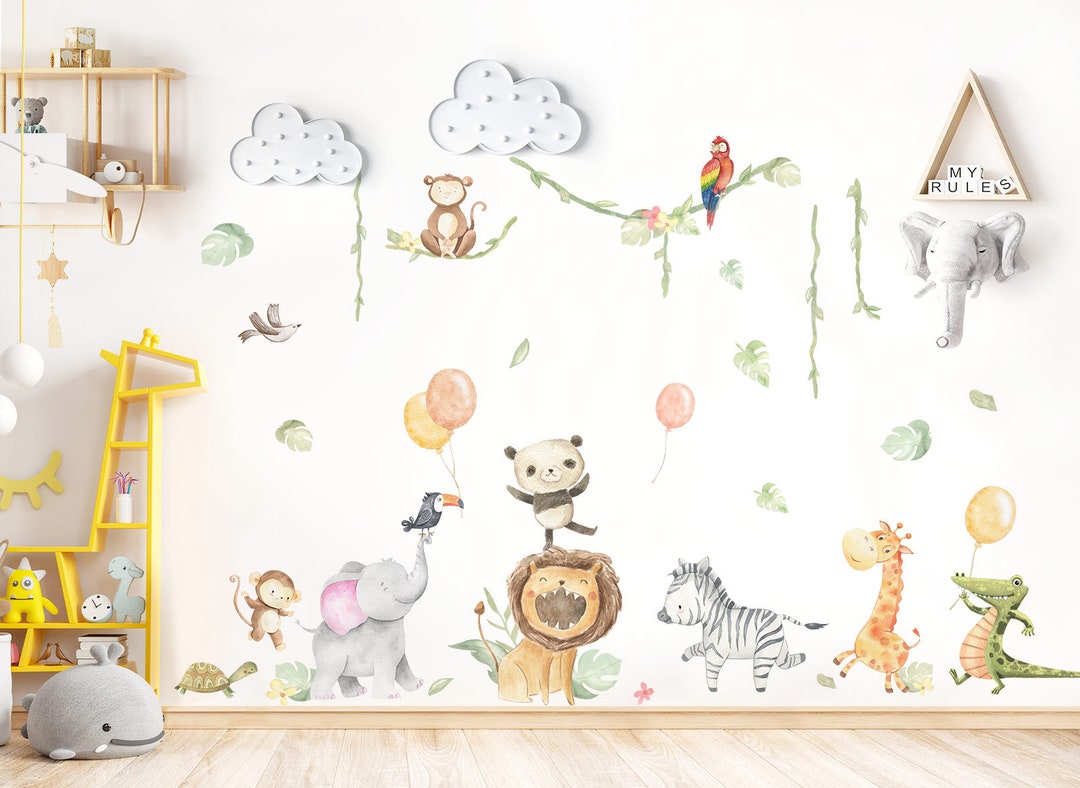 XXL Sticker Set Safari Animals Wall Decal for Baby Room Jungle Wall ...