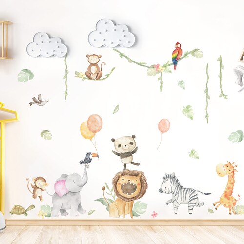 Safari Animals Nursery Wall Decal Jungle Wall Sticker Etsy