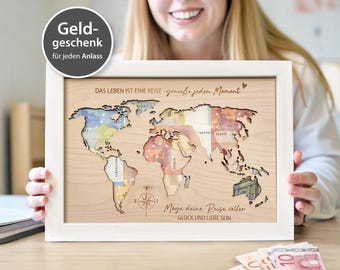 Wooden picture frame with engraved world map – a thoughtful gift for any occasion – 30 x 21 cm, suitable for birthdays and Christmas (XHG1007)