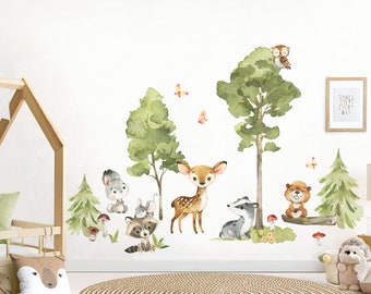 Grandora Woodland Animals Wall Decal for Children's Room, Baby Room, Wall Sticker, Fox, Deer, Tree, Rabbit, Badger, Birds, Wall Decal, Wall Decor, Wall Mural DL771