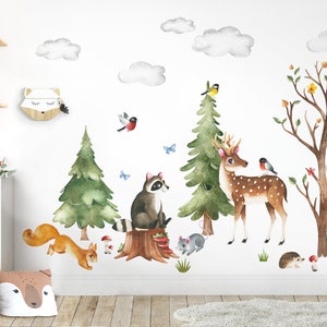 XXL sticker set forest animals wall sticker for children's room deer raccoon mouse wall sticker for baby room wall sticker decoration self-adhesive DL796