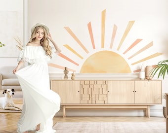 Wall sticker rising sun wall sticker children's room bedroom watercolor half sun wall sticker living room self-adhesive decoration DL985