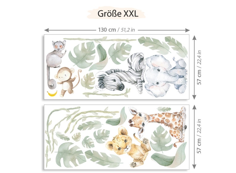 XXL Sticker Set Safari Tiere Wandtattoo für Kinderzimmer Dschungel Wandsticker für Babyzimmer Wandaufkleber Deko selbstklebend DL807 zdjęcie 4