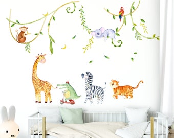 Set di adesivi XXL adesivi da parete animali safari per la cameretta dei bambini adesivo da parete giungla per la cameretta dei bambini adesivo da parete decorazione autoadesiva DL804