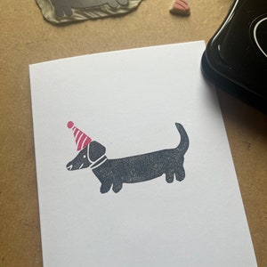 Handgemachte Daschund Karte original A6 Linoldruck | Geburtstagskarte | Glückwunschkarte | Hundeliebhaber Geschenk