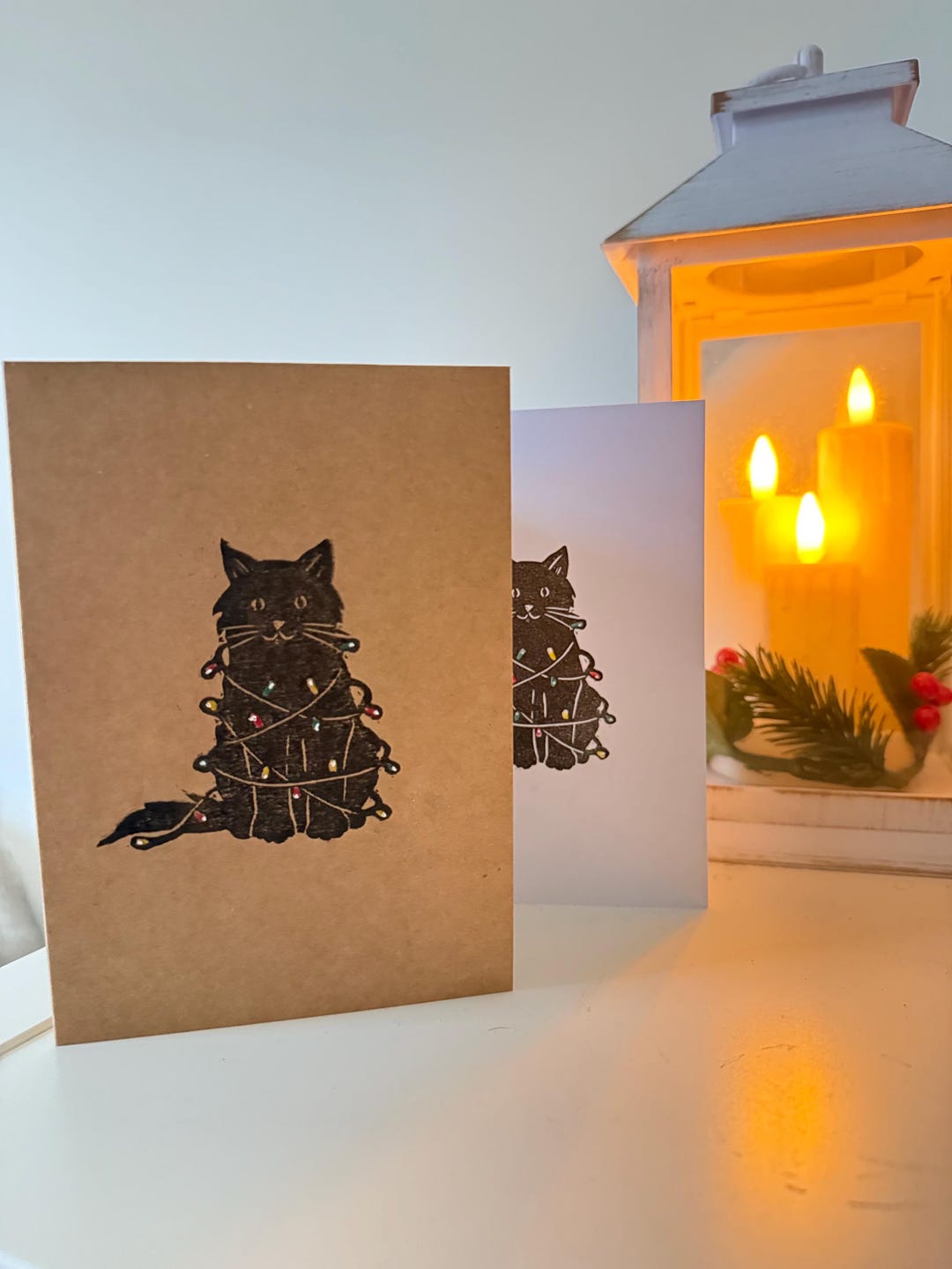 Handmade Christmas Cat Card Original A6 Lino Print | Festive ...