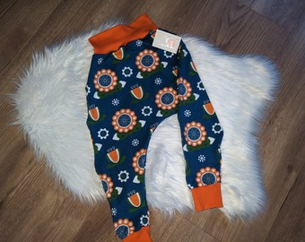 Handmade Pumphose Retro Blumen dunkelblau orange Haremshose Mädchen bequem 98 104 110 116 122 128 134 140 146 152