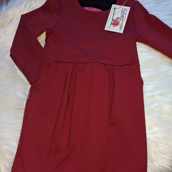 Handmade Kleid Herbst Winter Frühling Mädchen dunkelrot Bordeaux Gr. 98 104 110 116 122 128 134 140 146 152 158 164