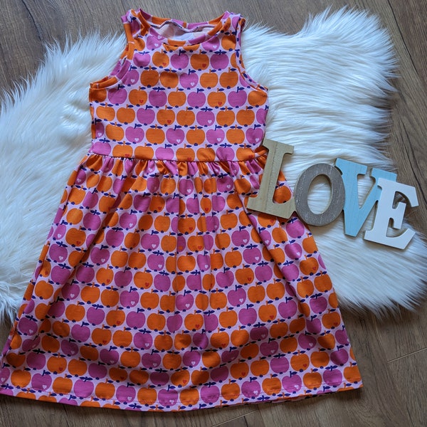 Handmade Kleid Mädchen Äpfel Apfel pink orange Sommer Obst